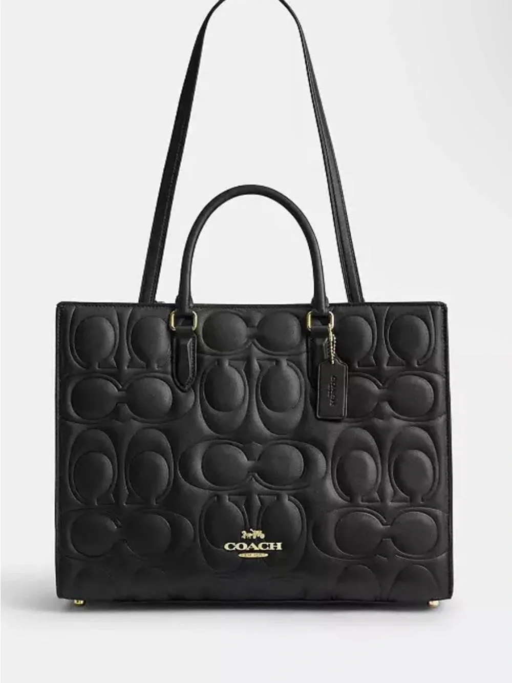 Coach Black Quilted Maggie Logo Large Leather Tote with Gold Hardware